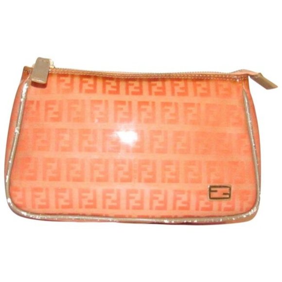 Fendi Orange Zucchino Print Pouch Cosmetic Clutch